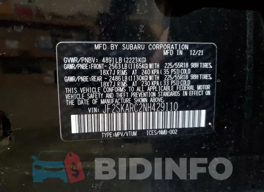 JF2SKARC2NH429110 Photo# 14