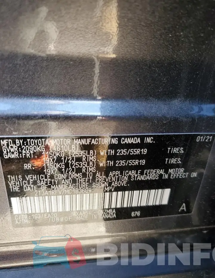 2T3A1RFV7MC183604 Photo# 13