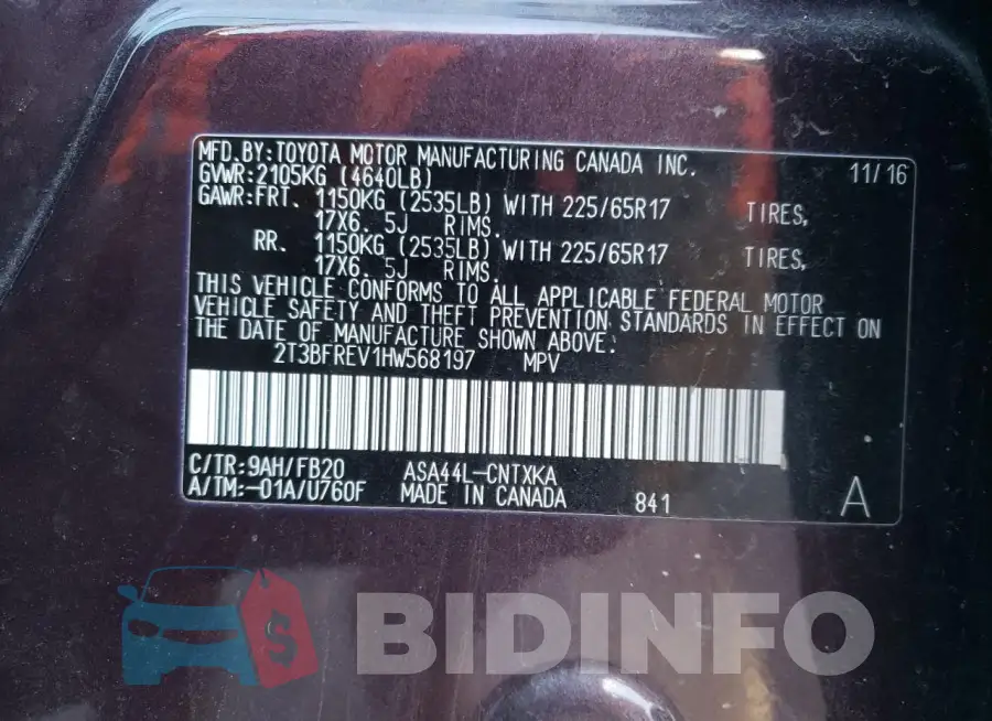 2T3BFREV1HW568197 Photo# 13