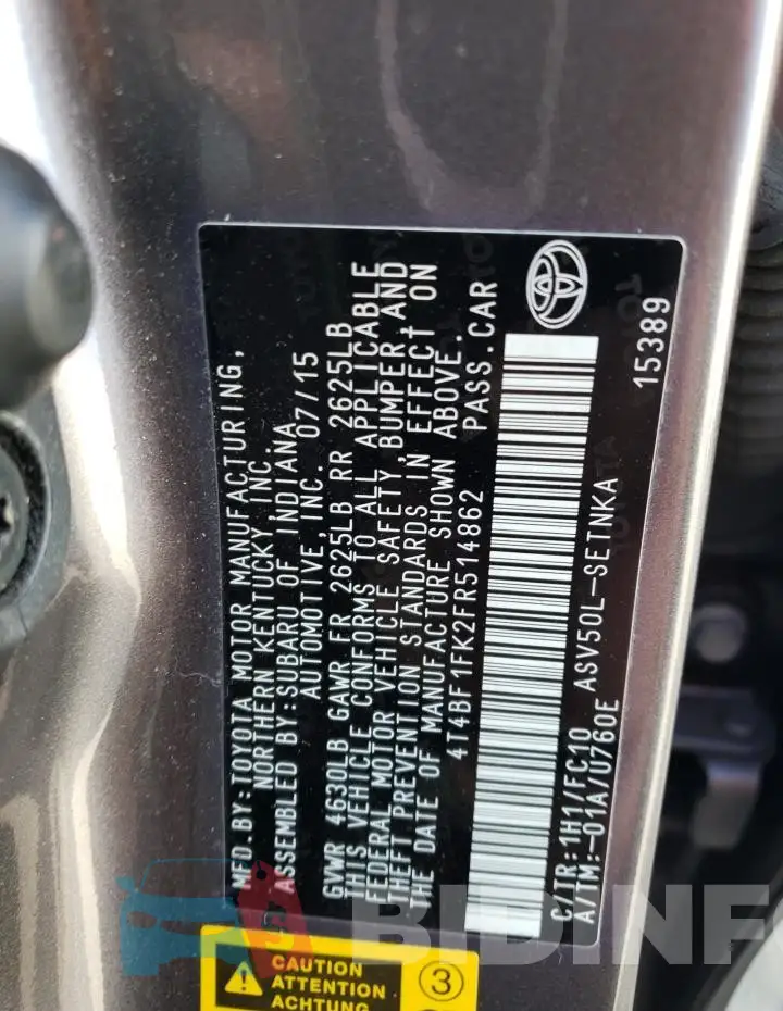 4T4BF1FK2FR514862 Photo# 13