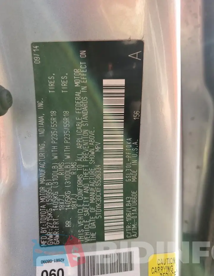 5TDYK3DCXFS536334 Photo# 14