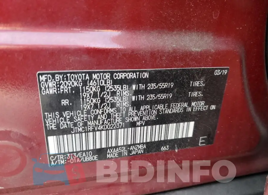 JTMC1RFV4KD022371 Photo# 13