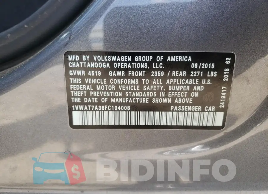 1VWAT7A36FC104008 Photo# 12