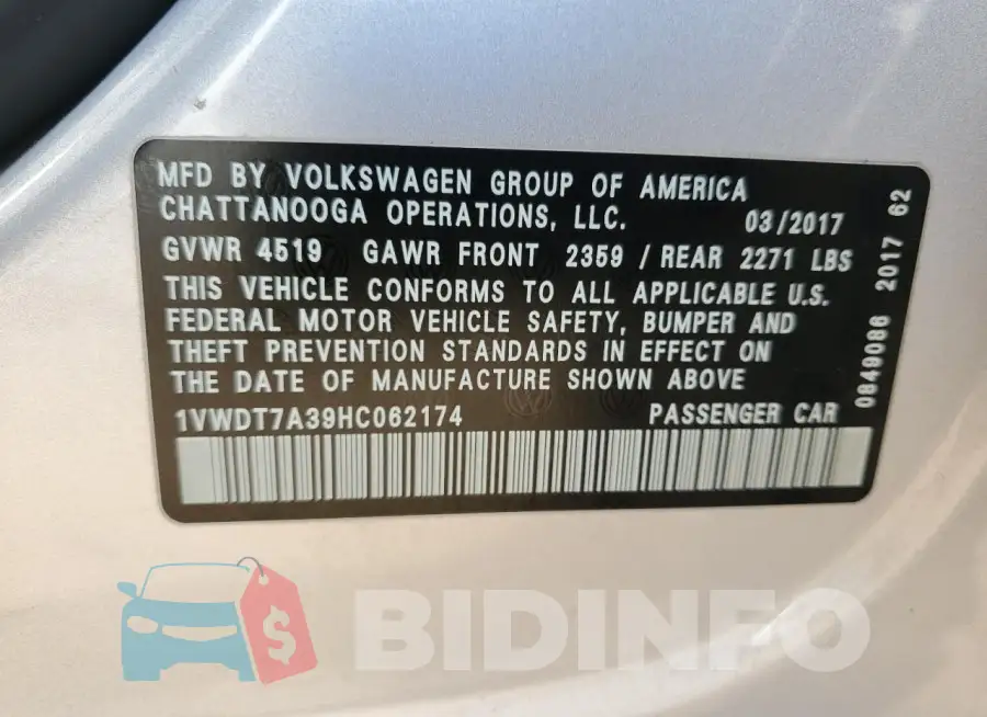 1VWDT7A39HC062174 Photo# 12