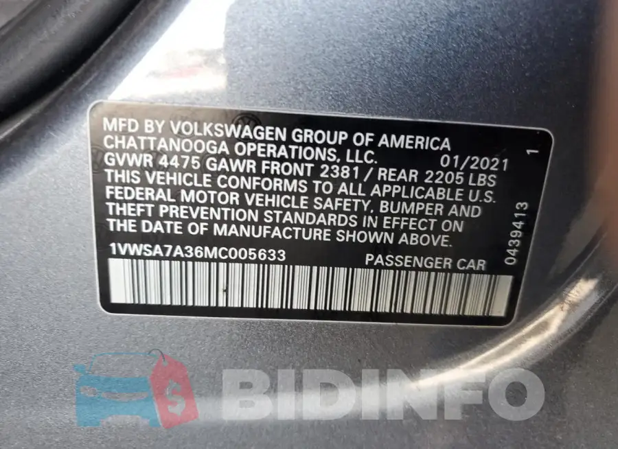 1VWSA7A36MC005633 Photo# 13