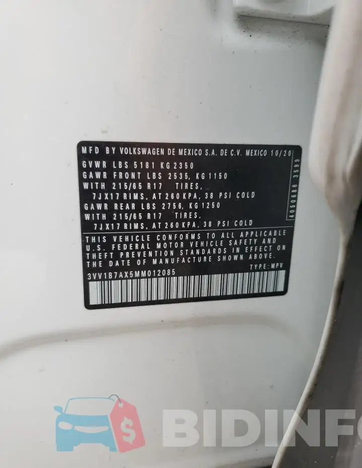 3VV1B7AX5MM012085 Photo# 13