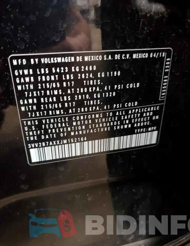 3VV2B7AXXJM152164 Photo# 12