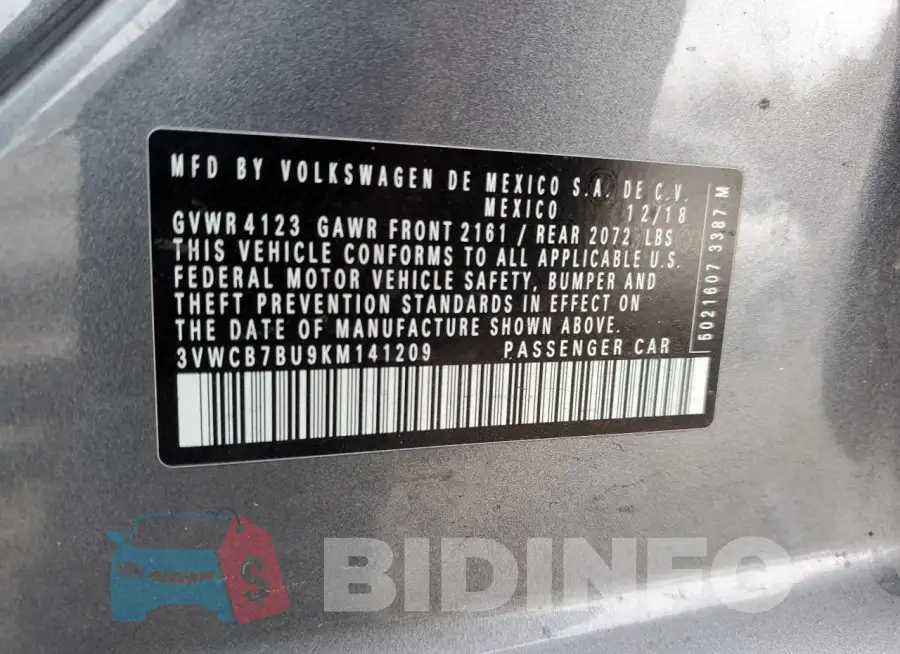 3VWCB7BU9KM141209 Photo# 12