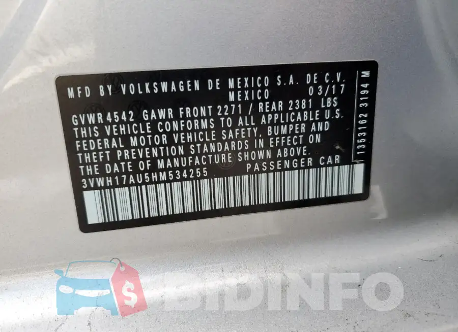 3VWH17AU5HM534255 Photo# 12