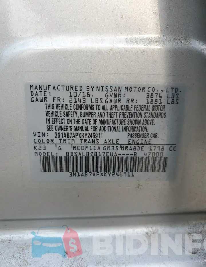 3N1AB7APXKY246911 Photo# 13