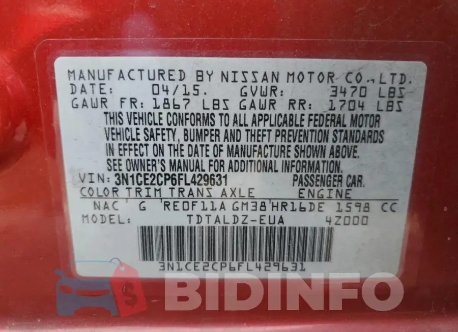 3N1CE2CP6FL429631 Photo# 12