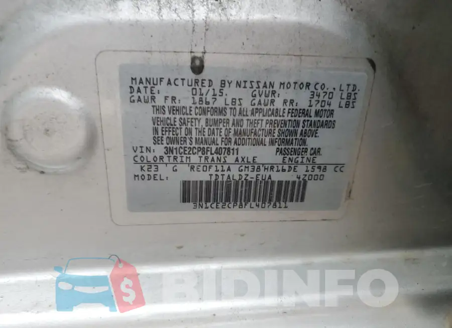 3N1CE2CP8FL407811 Photo# 13