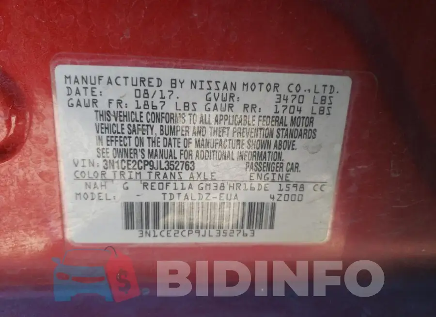3N1CE2CP9JL352763 Photo# 12