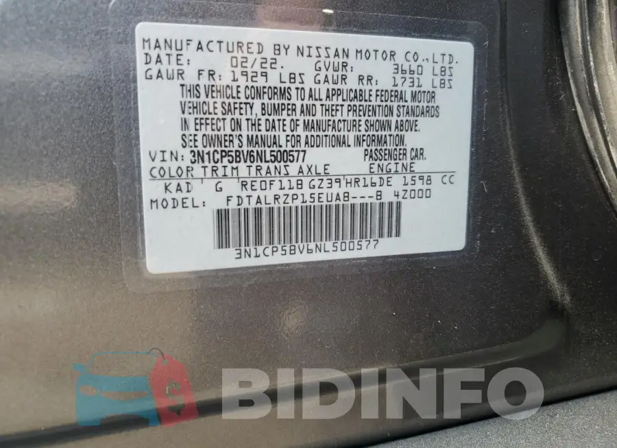 3N1CP5BV6NL500577 Photo# 13