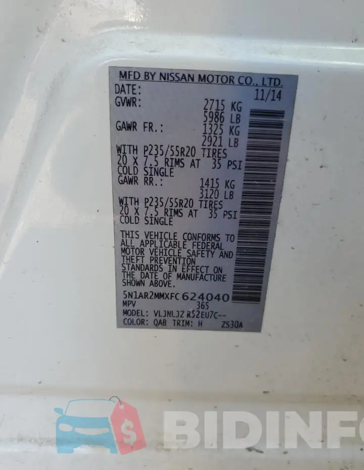 5N1AR2MMXFC624040 Photo# 13