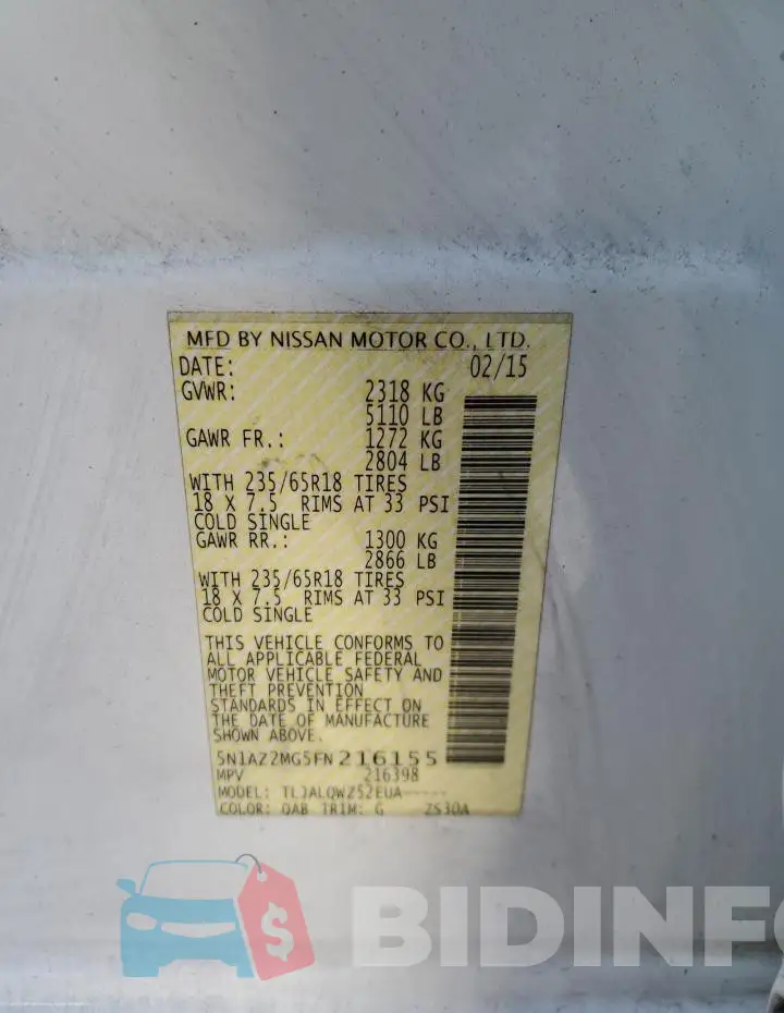5N1AZ2MG5FN216155 Photo# 13