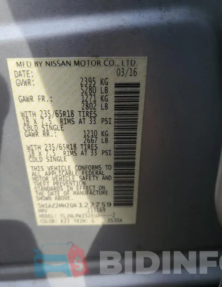 5N1AZ2MH2GN122759 Photo# 13