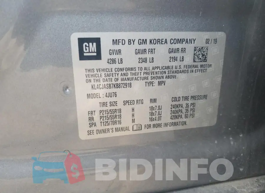 KL4CJASB7KB872918 Photo# 14