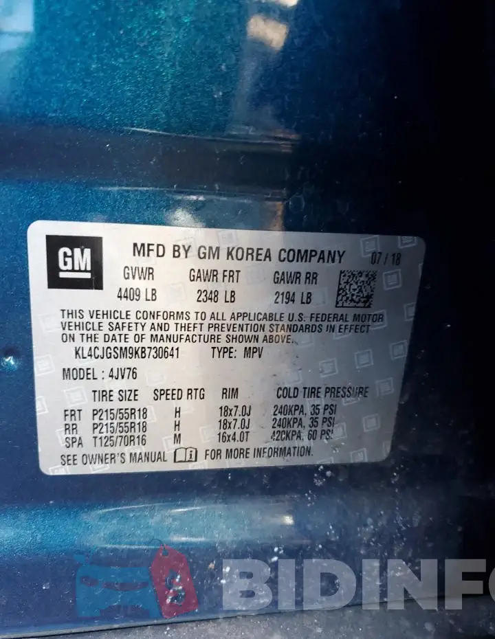 KL4CJGSM9KB730641 Photo# 13