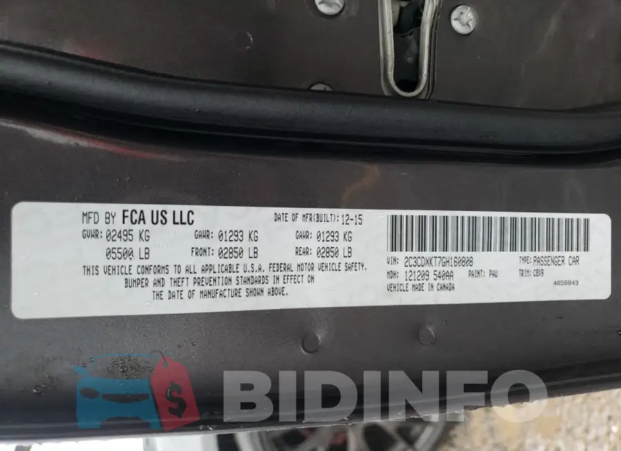 2C3CDXKT7GH160808 Photo# 13