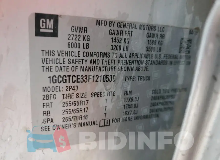 1GCGTCE33F1210539 Photo# 12