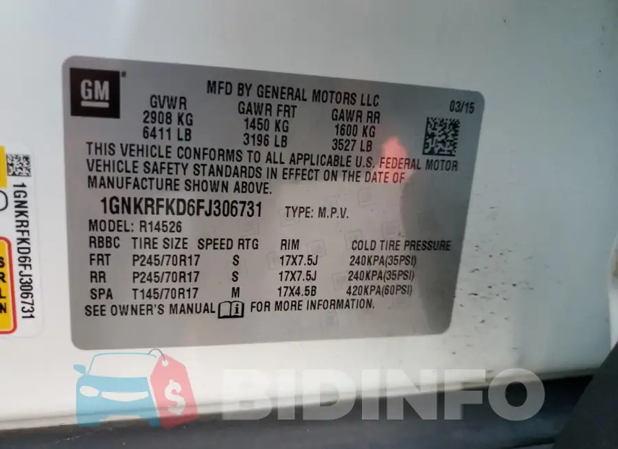 1GNKRFKD6FJ306731 Photo# 12