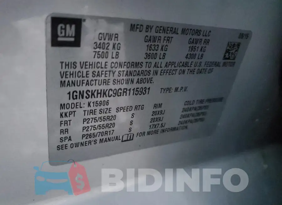 1GNSKHKC9GR115931 Photo# 13