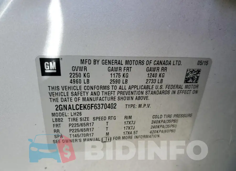 2GNALCEK6F6370402 Photo# 13