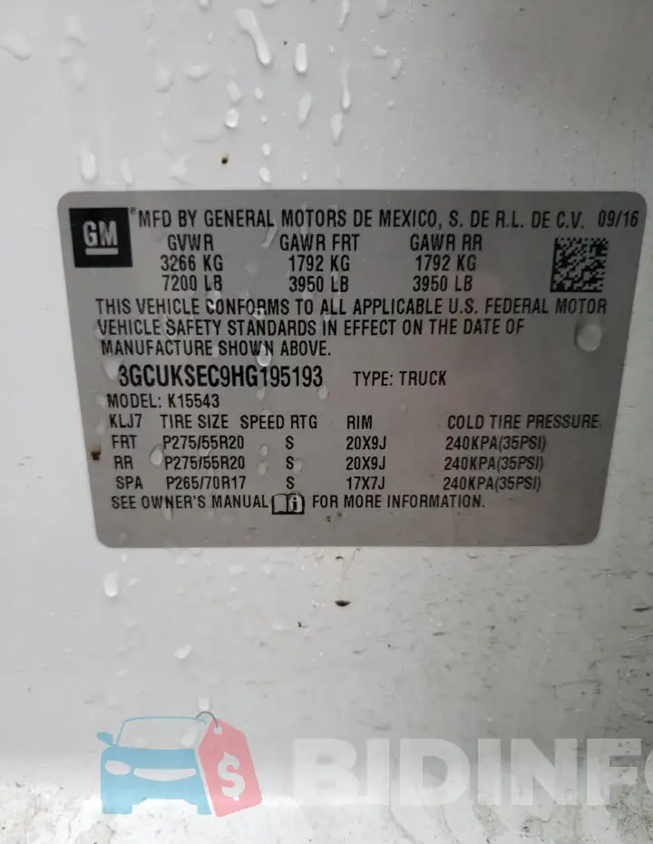 3GCUKSEC9HG195193 Photo# 12