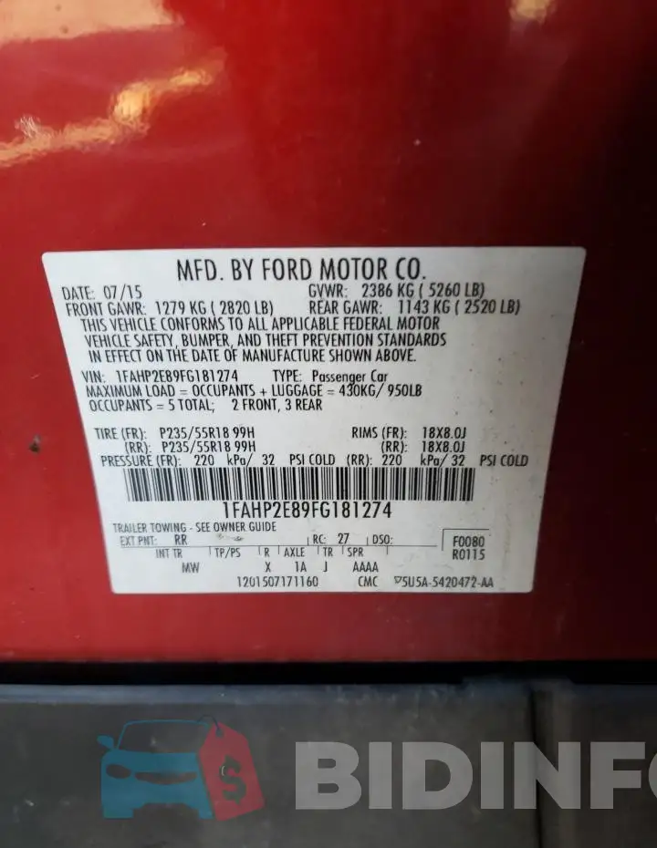 1FAHP2E89FG181274 Photo# 12