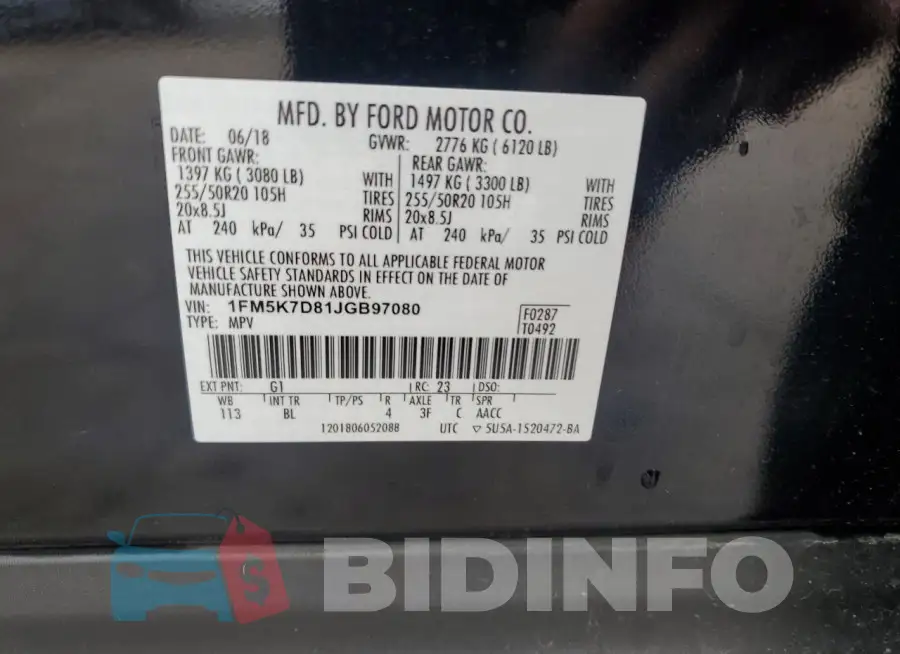 1FM5K7D81JGB97080 Photo# 14