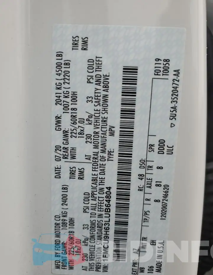 1FMCU9H63LUB64804 Photo# 14