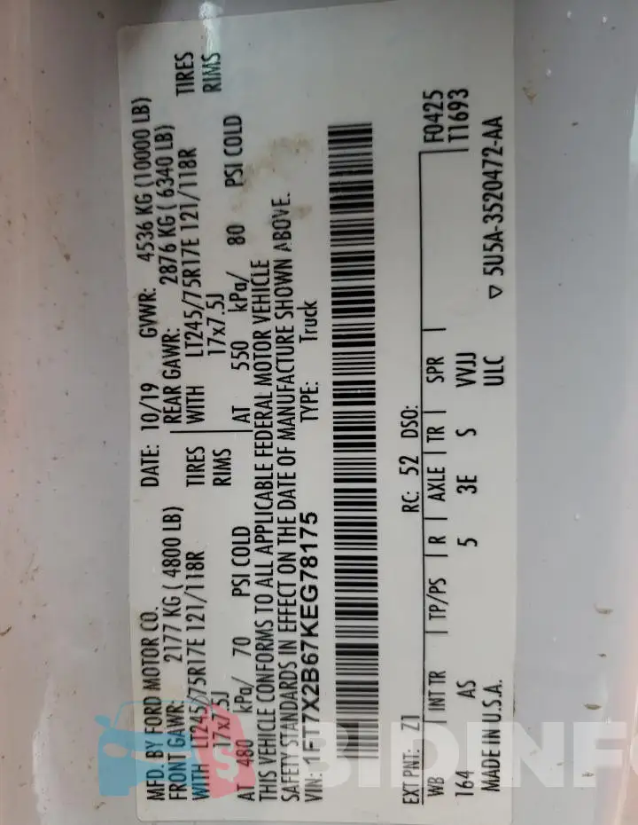 1FT7X2B67KEG78175 Photo# 12