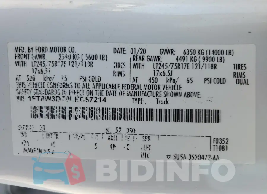 1FT8W3DT6LEC87214 Photo# 13