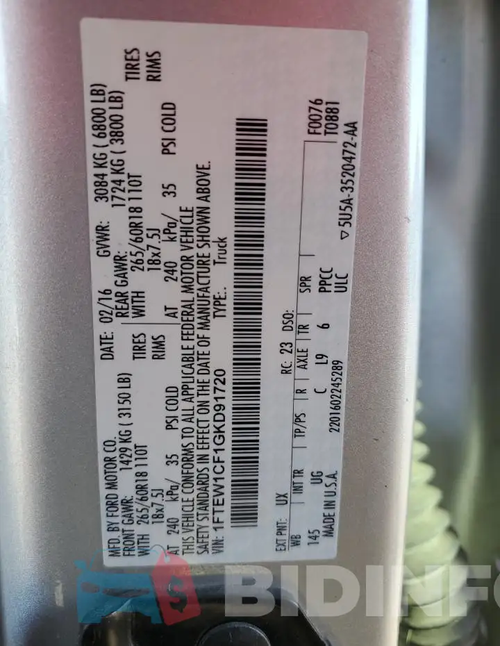 1FTEW1CF1GKD91720 Photo# 12