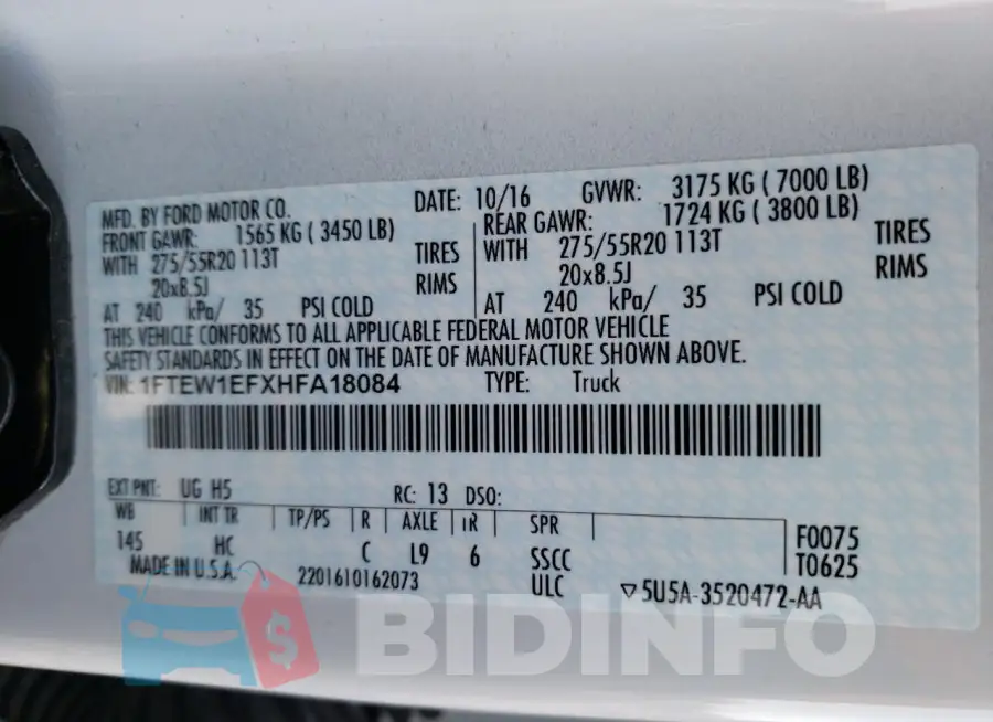 1FTEW1EFXHFA18084 Photo# 10