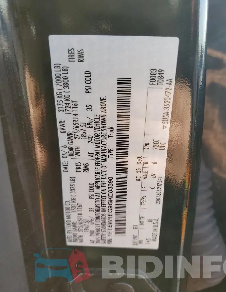 1FTEW1EG9GKE83390 Photo# 12