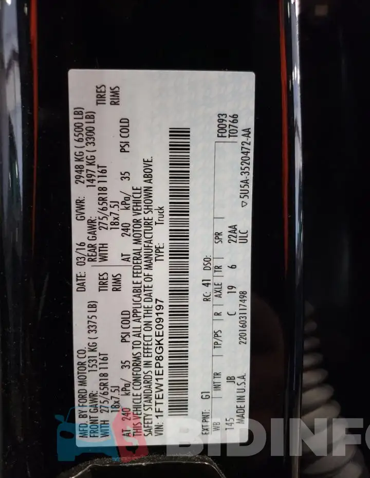 1FTEW1EP8GKE09197 Photo# 12