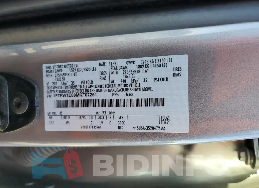 1FTFW1E89MKF07261 Photo# 12