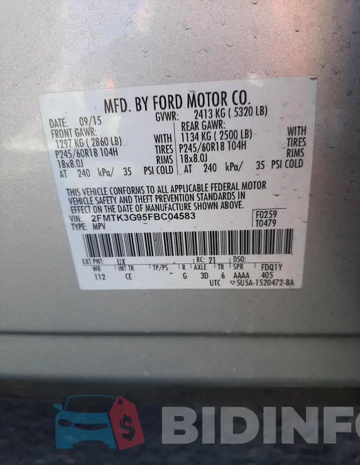2FMTK3G95FBC04583 Photo# 13