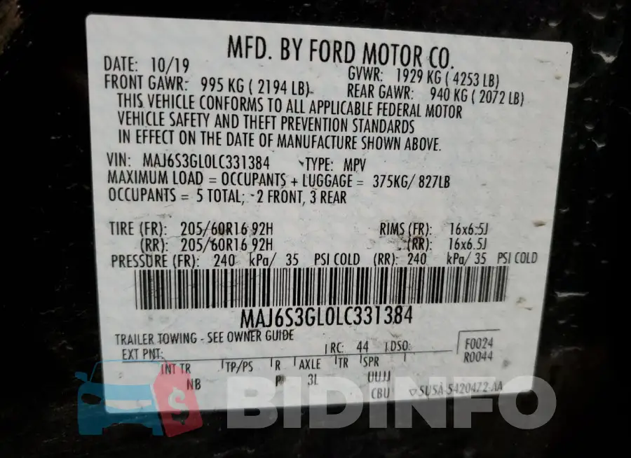 MAJ6S3GL0LC331384 Photo# 12