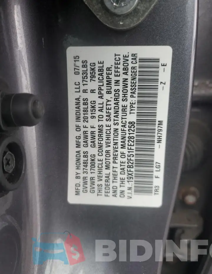 19XFB2F51FE281258 Photo# 12