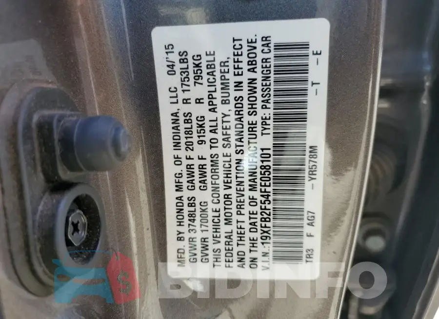 19XFB2F54FE058101 Photo# 12