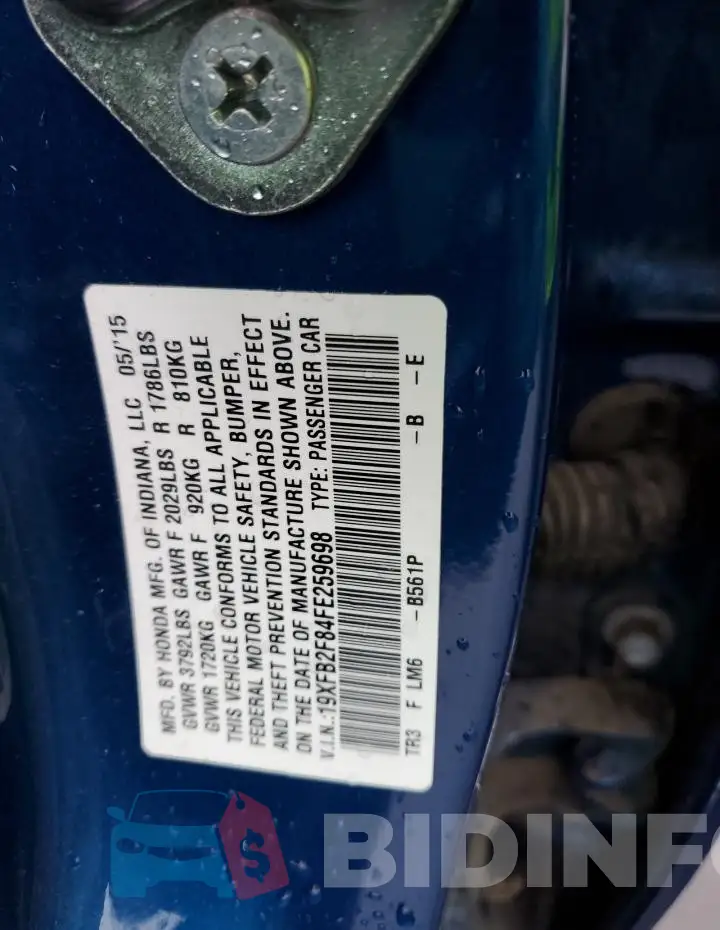 19XFB2F84FE259698 Photo# 13