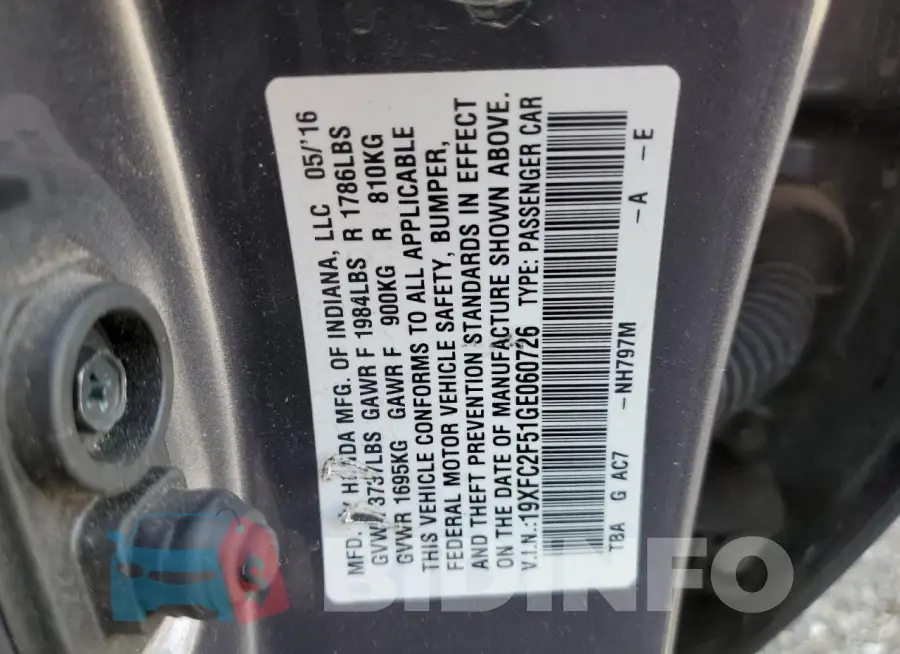 19XFC2F51GE060726 Photo# 12