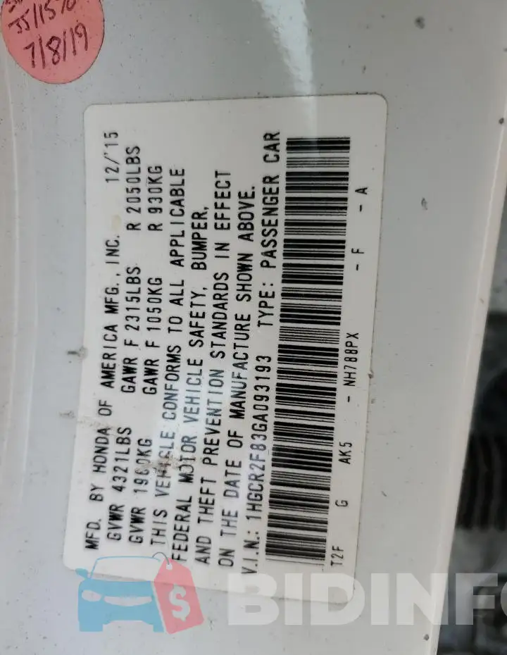 1HGCR2F83GA093193 Photo# 13