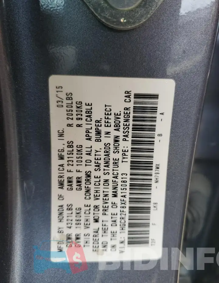 1HGCR2F8XFA150813 Photo# 13