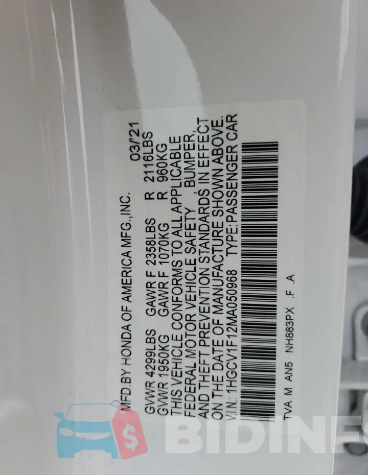 1HGCV1F12MA050968 Photo# 13