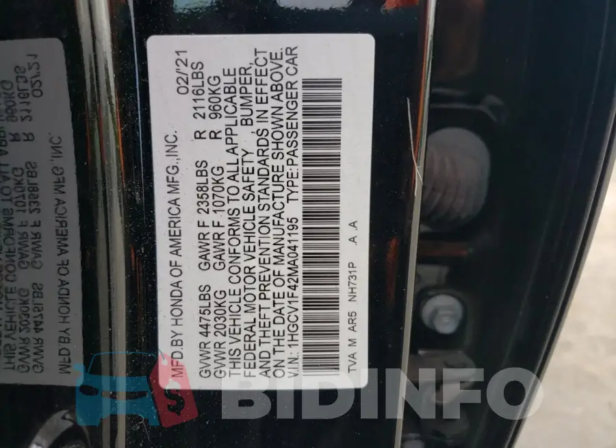 1HGCV1F42MA041195 Photo# 12
