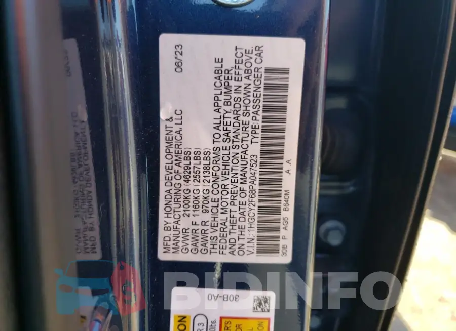 1HGCY2F68PA047523 Photo# 13